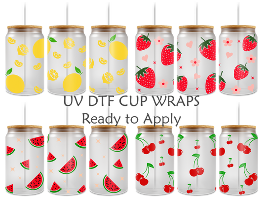Fruit Crush Cup Wrap Collection - 16 oz Glass Can Wrap